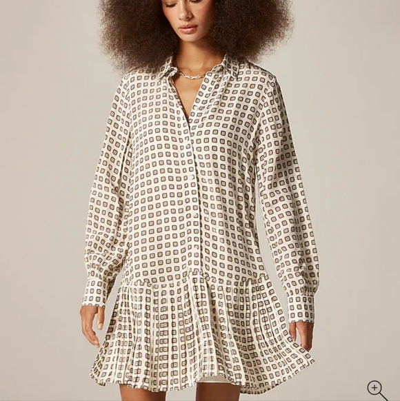 J. Crew Dresses & Skirts - J. Crew New Amelia Shirt Dress in Foulard Print - Large Tall - ivory, black